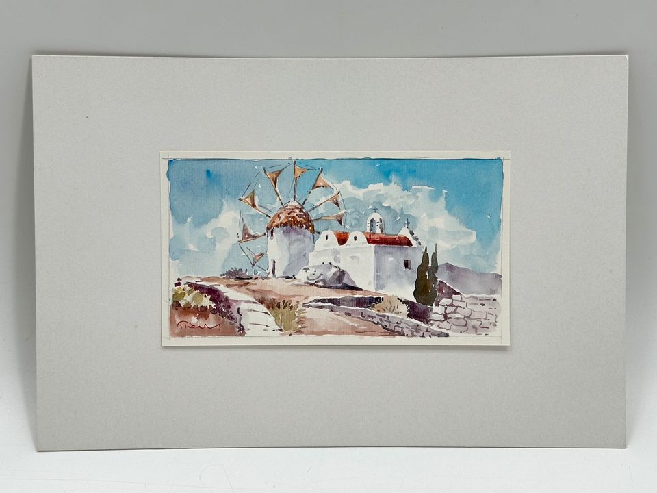 * AQUARELL GRIECHENLAND INSELN SANTORINI KAPATHOS WINDMÜHLE KAPEL in Berlin