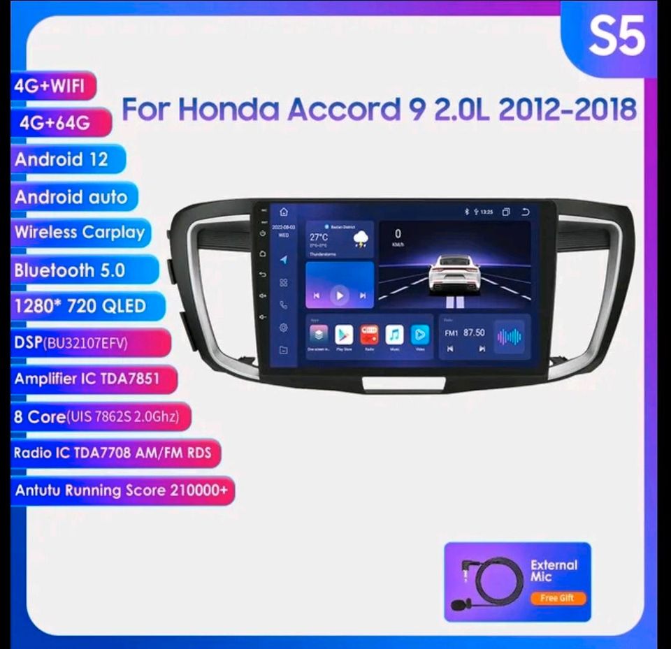 Android Autoradio  Für Honda ACCORD 9 2,0 L 2,4 L 2012-2018 WiFi in Burghausen