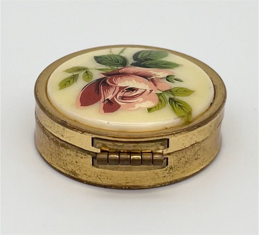 Vintage Pillendose Rose Schmuckbox Blumen Retro Gold Schatulle in Schwerin