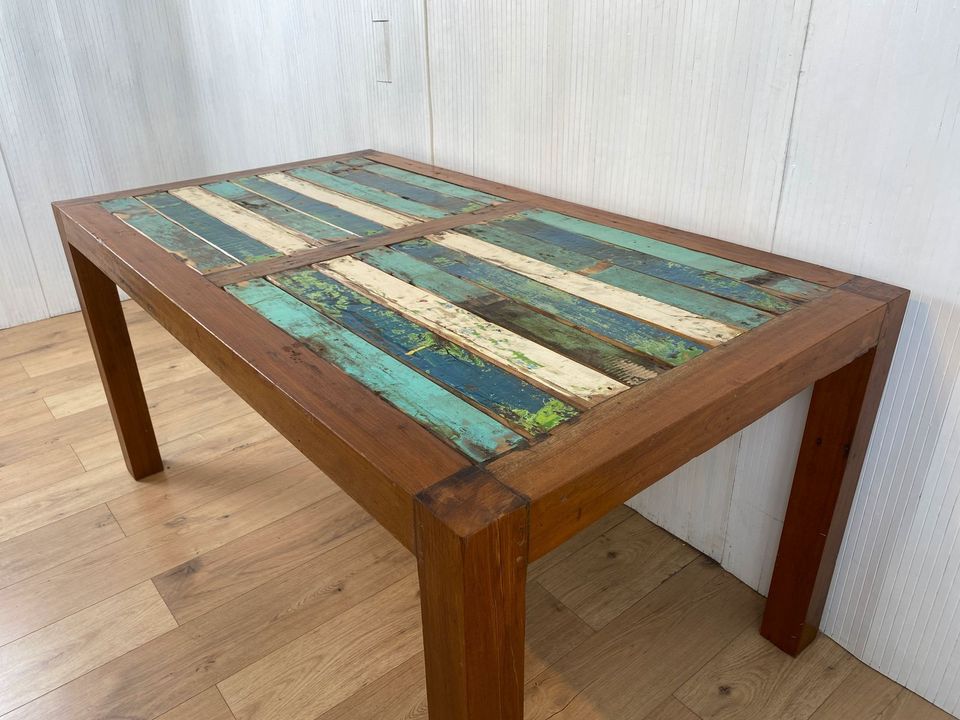 Boatwood by WMK # Schöner und nachhaltiger Esstisch (160x90cm) aus altem Bootsholz, ein handgefertigtes Unikat aus massivem Teakholz # Holztisch Tisch Küchentisch Esszimmertisch Gastro Dinning Table in Berlin