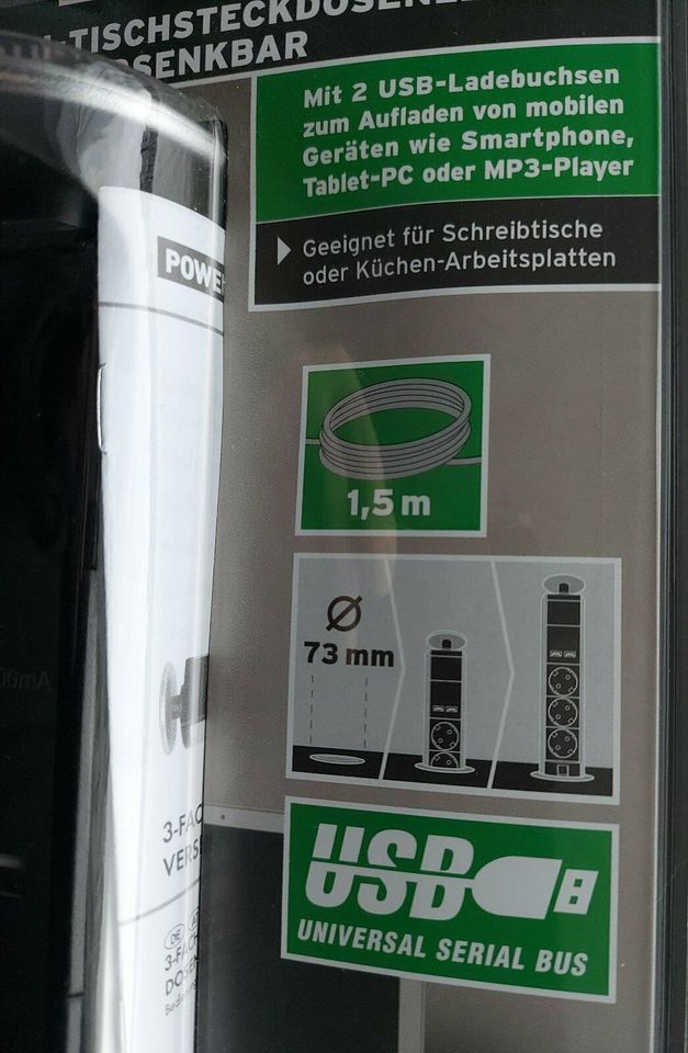 Tischsteckdosenleiste versenkbar ALU 3-Fach mit 2 x USB NEU in Nordholz