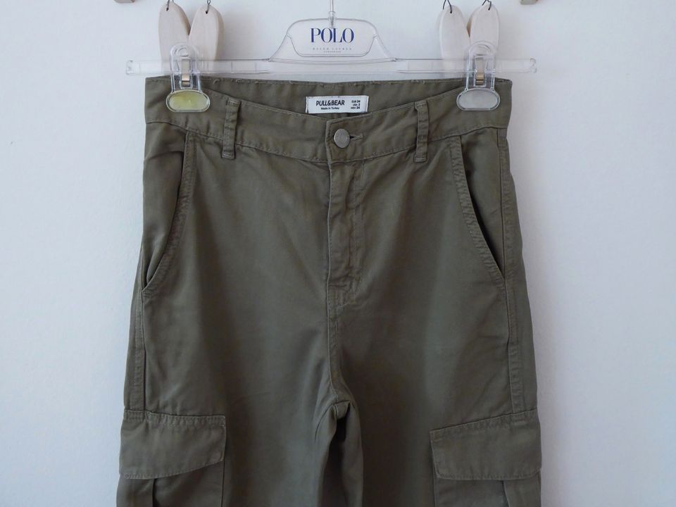 Pull & Bear Cargohose Hose Wide Leg XS 34 khaki oliv Top NP35 in Hamburg