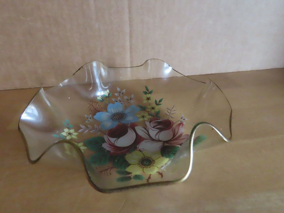 Zierschale kleine Glasschale mit Blumen Druck oder gemalt dünnes in Roth (Landkreis Altenkirchen)
