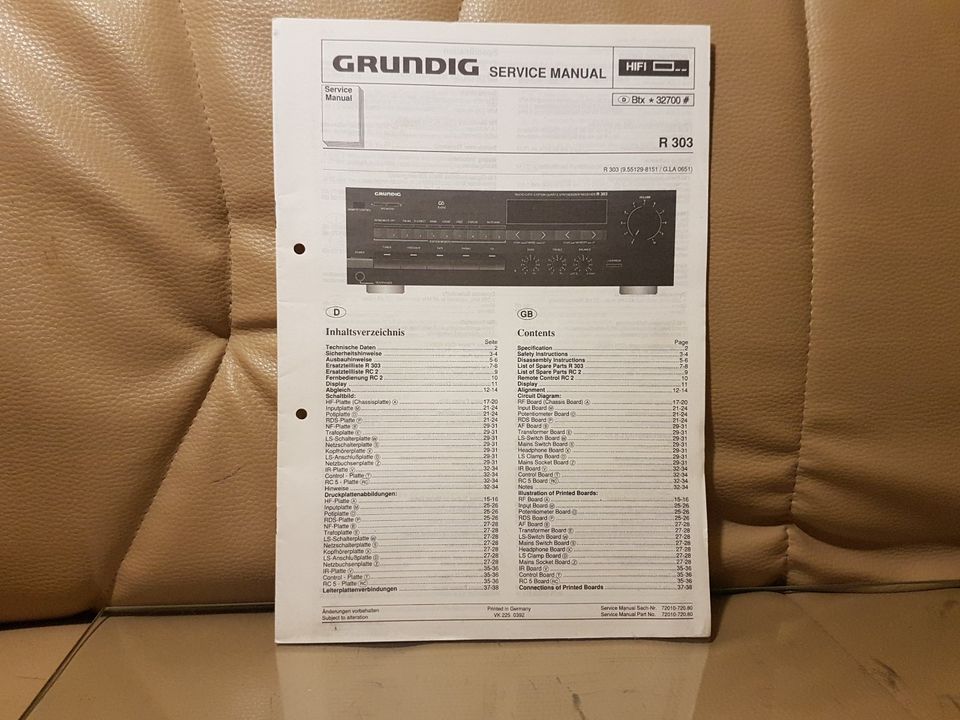 Grundig R 303 Service Manual Bedienungsanleitung englisch deutsch in Ostrau
