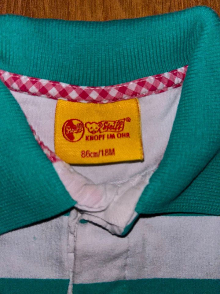 Steiff Shirt - Poloshirt - Langarm-Shirt, Gr. 86 gestreift petrol in Alzenau