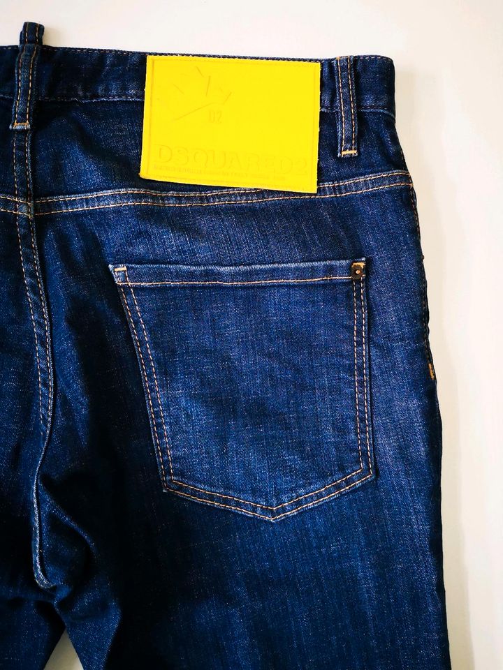 ‼️ORIGINAL DSQUARED2 BLUE DENIM YELLOW LOGO SKATER JEANS GR. 52 in Stuttgart