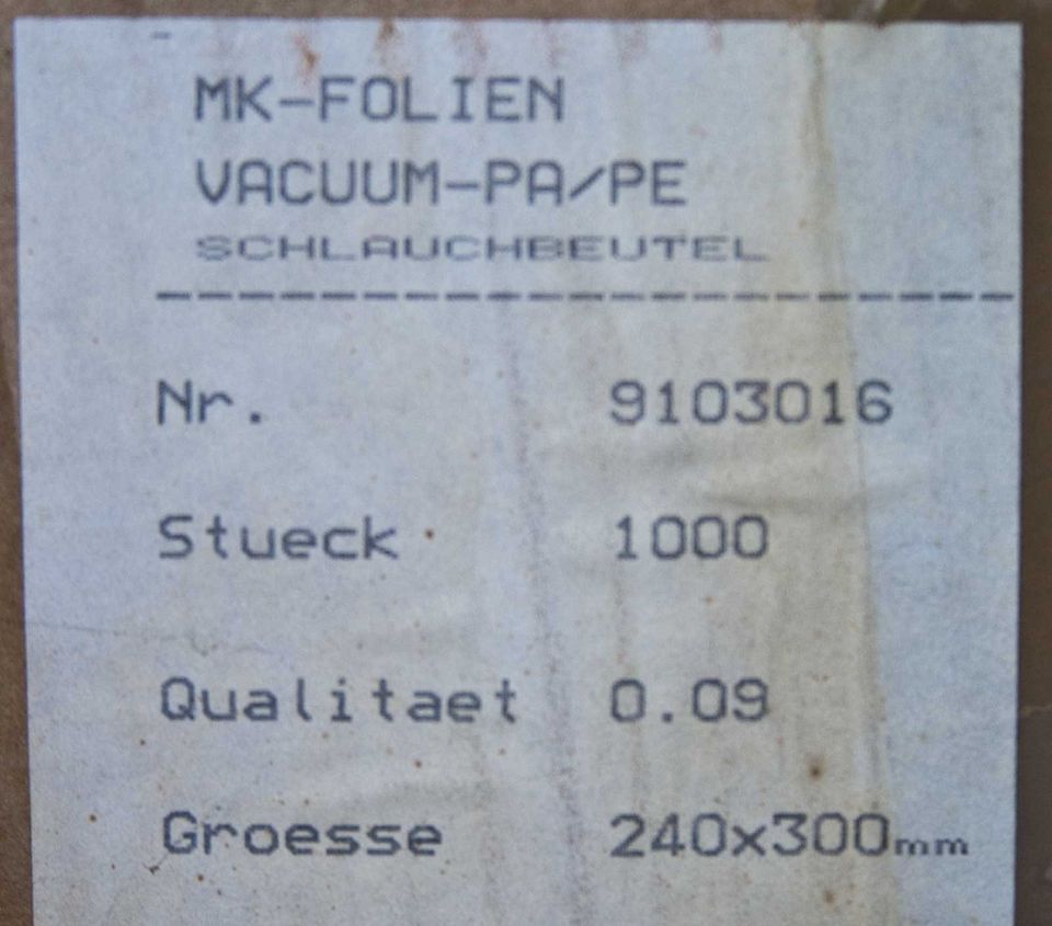 Metzger Vakuumbeutel Siegelrandbeutel Glatte Oberfläche unbenutzt in Ginsheim-Gustavsburg