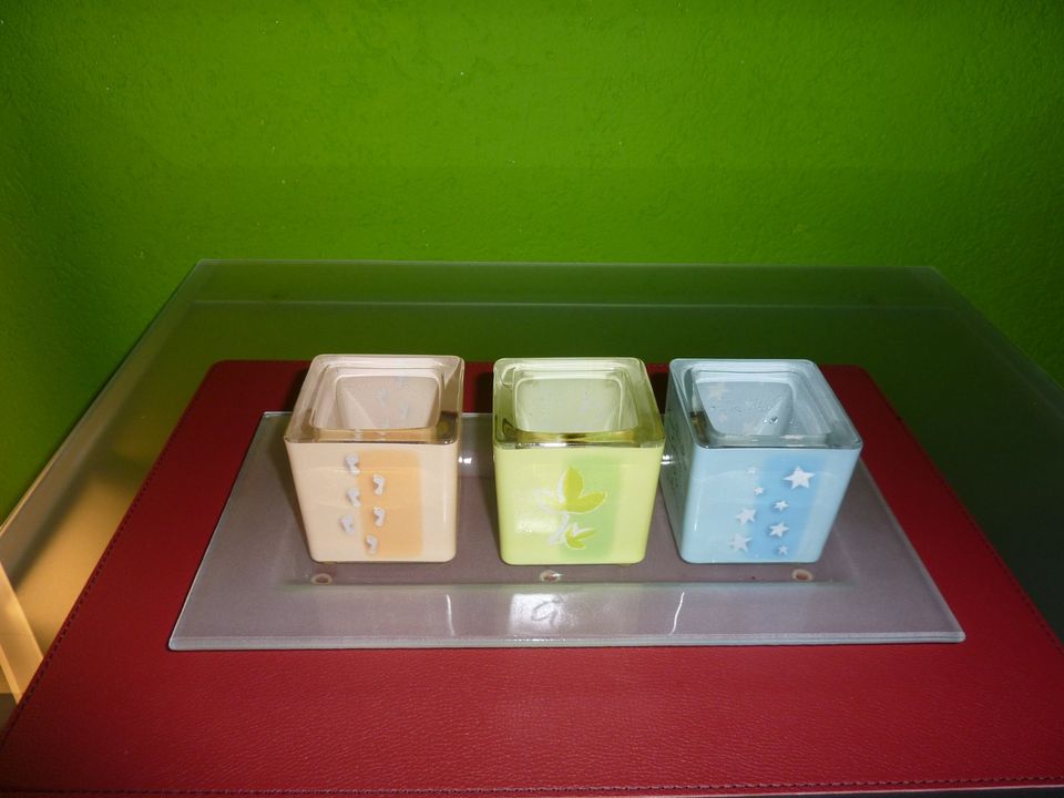 Glas Deko für Teelichter auf Glasteller, Pastellfarben in Oberhausen
