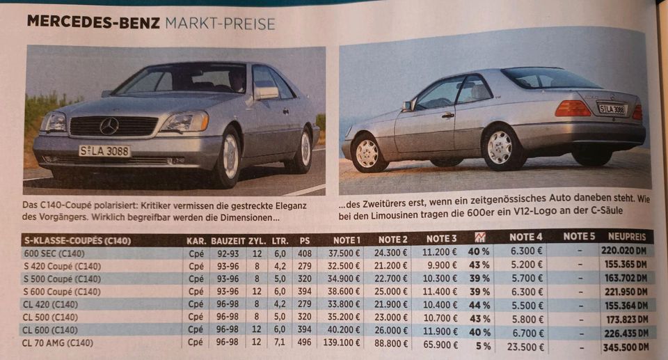 Mercedes-Benz S 500 Coupe SEC W140 Leder Klima AMG 18" TÜV 2025 in Bergheim