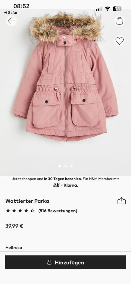 Wattierter Parker H&M altrosa in Nordrhein-Westfalen - Rahden | eBay  Kleinanzeigen ist jetzt Kleinanzeigen