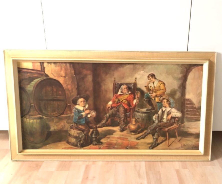 Bild Gemälde Herrenrunde Kellerszene40 J.alt 89x49 orig.Rahmen in Goslar