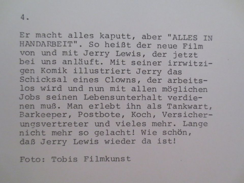 3 Filmfotos Jerry Lewis - Film „Alles in Handarbeit“ in Spiesen-Elversberg