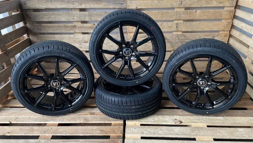 Für Audi A6 4B Q2 GA VW Beetle 16 Passat 3C B8 Passat CC Alufelgen V1 Wheels V1 Kompletträder 19 Zoll Schwarz 235/35 19 Skoda Superb 3T 3U Yeti 5L Allwetterreifen Ganzjahresreifen 5x112 5/112 ET35 in Rodgau