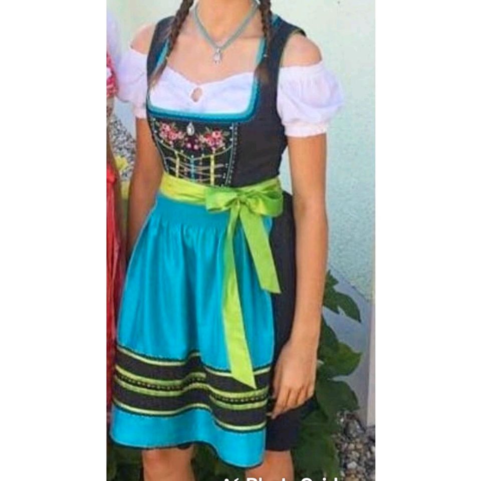 Dirndl - Größe 36 - schwarz, blau, grün in Pfatter