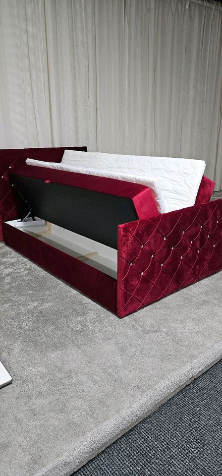 Boxspringbett 120x200 Bettkasten Topper Samt Rot Neu !! in Oberhausen