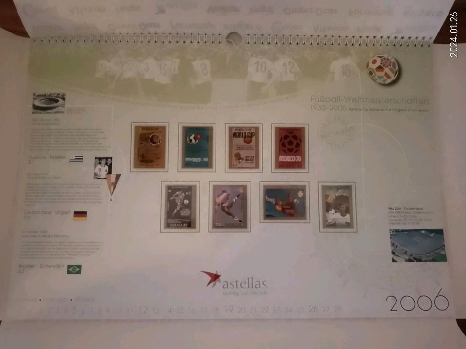 Fußball Weltmeisterschaften Briefmarken Kalender 1930-2006 in Olsberg