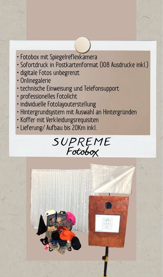 Fotobox mit Drucker, Hintergrund und Requisiten in Salzgitter
