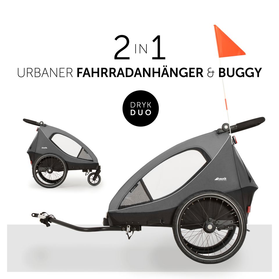 Hauck Dryk Duo - 2in1 Fahrradanhänger & Buggy - Grey - Bietet Platz für 2 Kinder (bis 44 kg) - Bike Trailer & City Buggy - NEU in Fulda