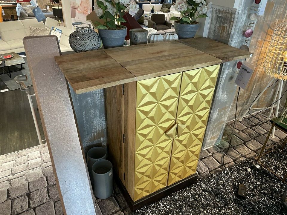 Barschrank Venice Mangoholz Wohnzimmer Bar Gold in Worms