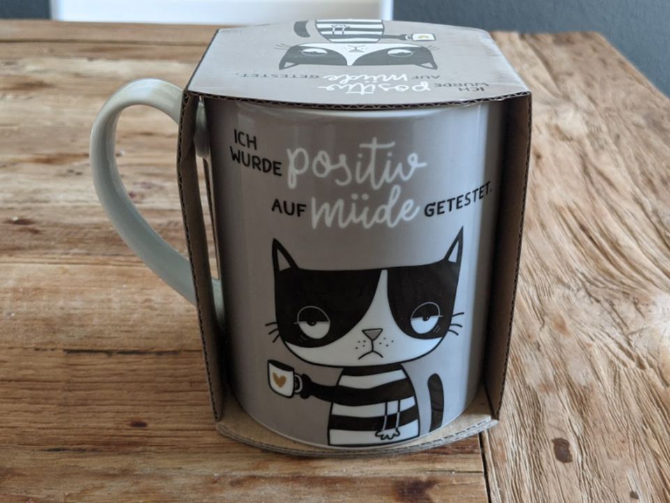 XL-Tasse Katze "Ich wurde positiv auf müde getestet" (neu) in Leipzig