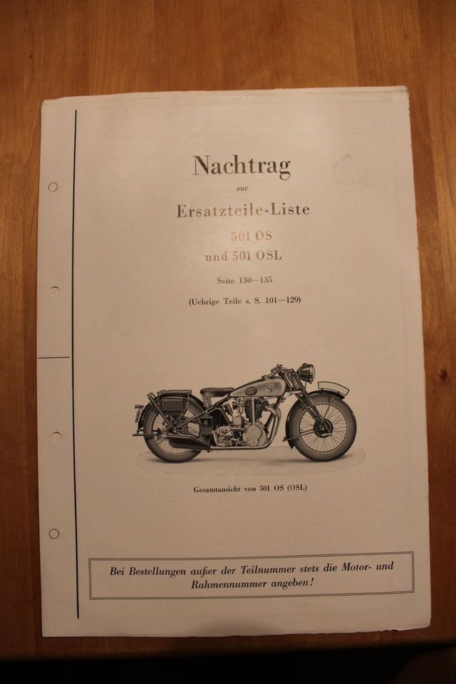 Original OSL Nachtrag zur Ersatzteile Liste 501 OS & 501 OSL 1936 in Breckerfeld