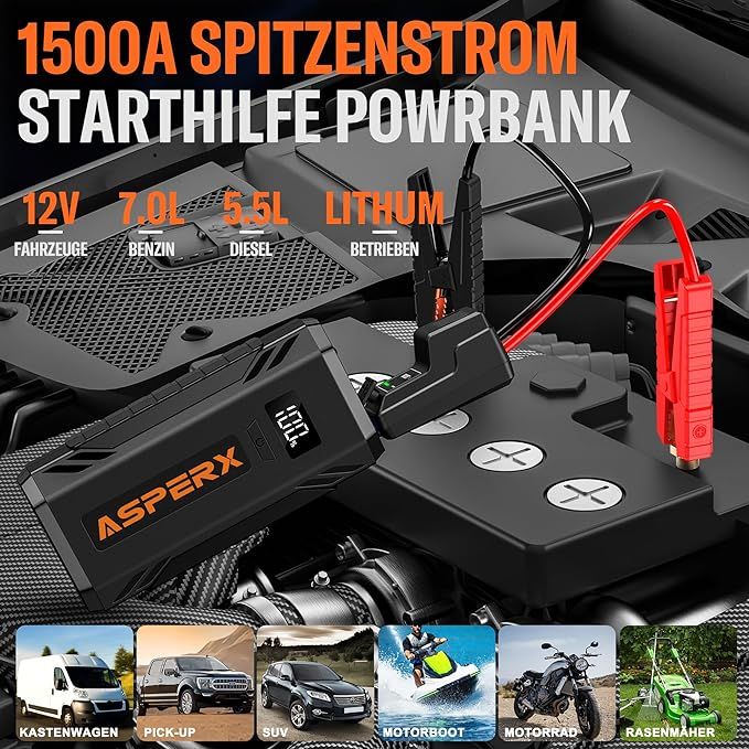 Starthilfe-Powerbank, 1500 A, 12 V (bis zu 7,0 l Benzin oder 5,5 in Berlin  - Charlottenburg