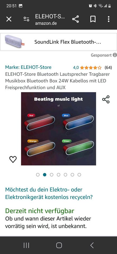 ELEHOT Bluetooth Lautsprecher Tragbarer in Hamburg
