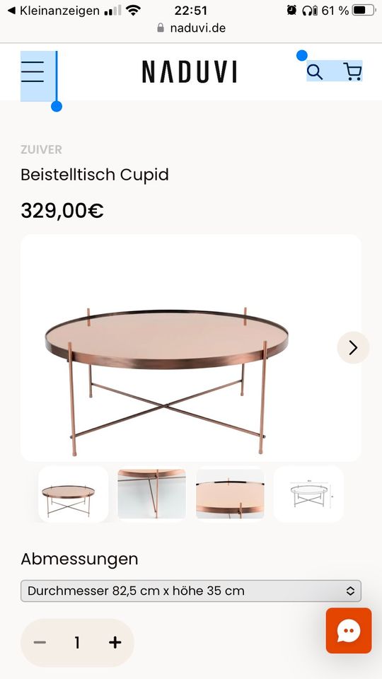 Moderner Couchtisch Sofatisch Spiegelglas Rosé Gold in Mammendorf