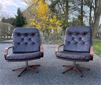Design Retro Lounge Sessel in Braun - Leder & Holz, drehbar Schleswig-Holstein - Flensburg Vorschau
