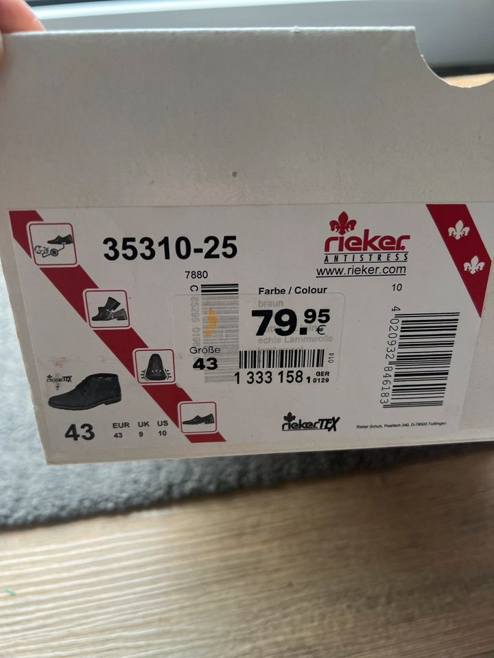 Rieker Winterschuhe Gr.43 neu und ovp Leder Lammwolle in Ehrenkirchen