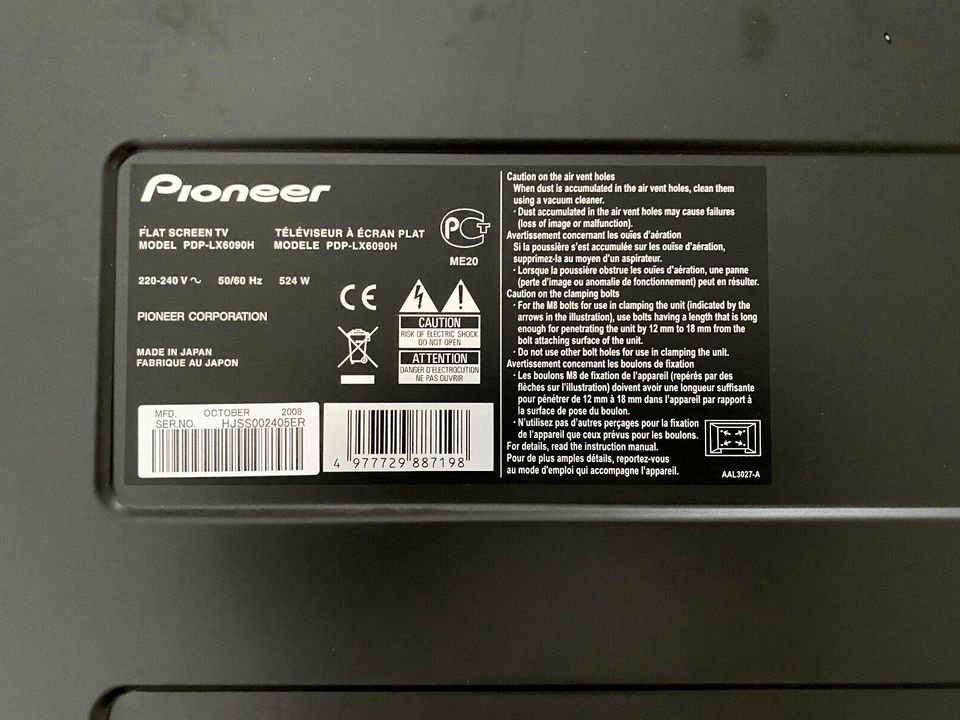 Pioneer Plasma TV 6090H KURO Referenz Klasse in Frankfurt am Main