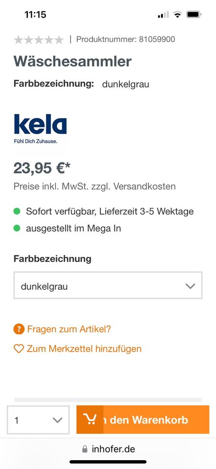 Kela Wäschekorb Wäschesammler in Meitingen