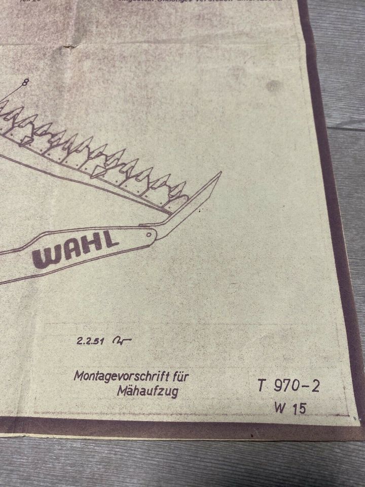 Montagevorschrift für Mähaufzug / Mähbalken 1951 in Süßen