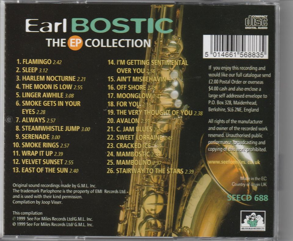 Earl Bostic - CD - The E.P. Collection -SeeFor Miles SEECD 688 in Vienenburg