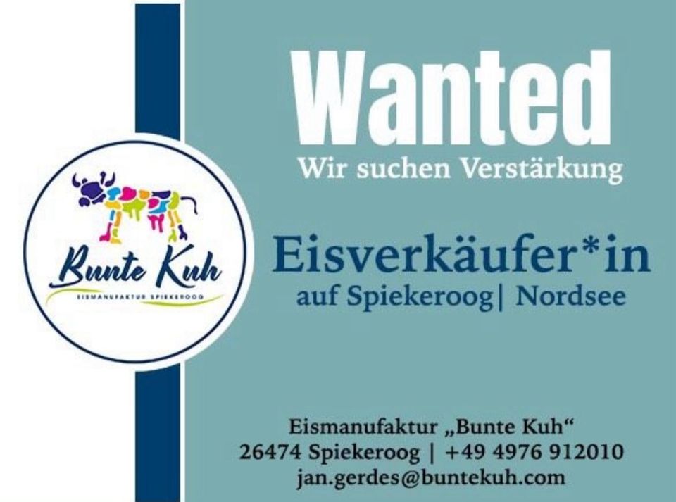 Verkaufspersonal Job | Eisdiele | Eiscafé | Spiekeroog | Nordsee in Spiekeroog