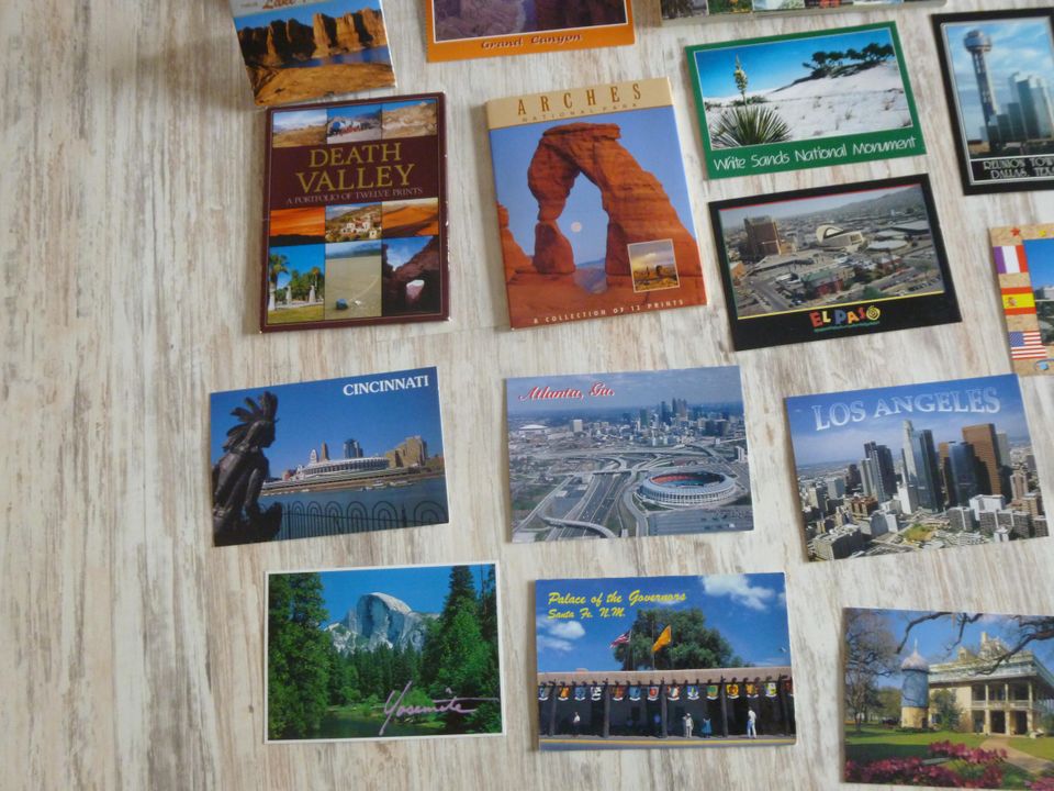 USA 65 Postkarten unbeschrieben + Holzkarte + 2 Mini-Packs in Engelskirchen
