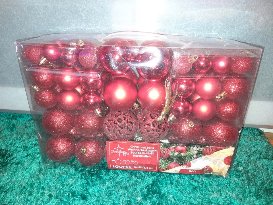Packung 100x Christbaumkugeln Weihnachten rot/glitzernd NEU in Nienberge