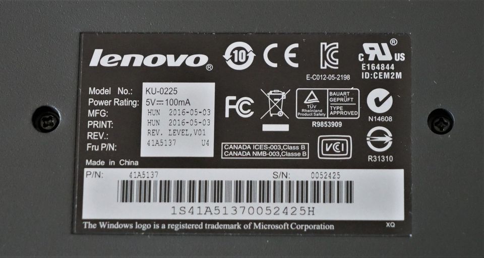 Lenovo Tastatur QWERY Typ KU-0225 mit USB-Anschluß in Osnabrück