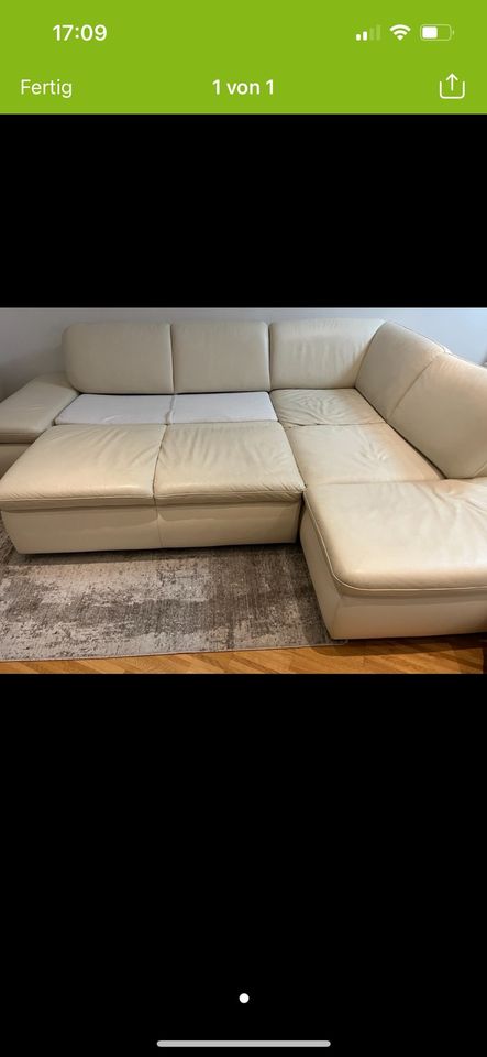 Echt LEDER Couch Sofa creme beige gebraucht Schlaffunktion in München