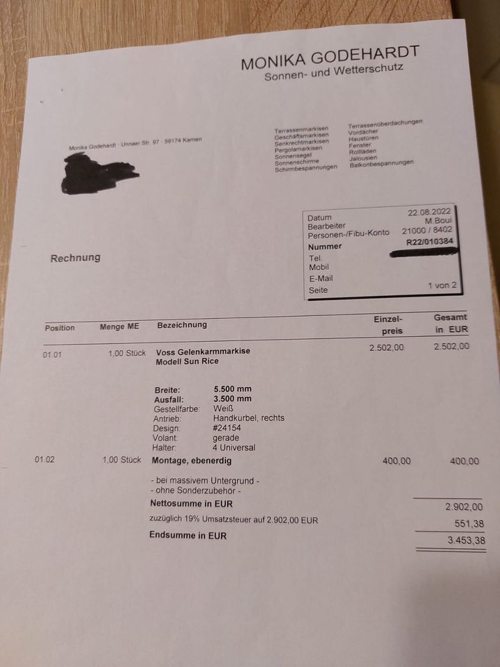 Gelenkarm Markise 5,50x3,50. zum kurbeln in Bergkamen