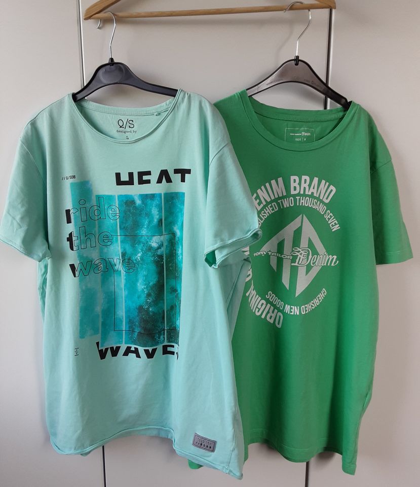 2 T-Shirts mit Aufdruck, hellgrün/hellblau, Tom Tailor/S'Oliver in Wusterwitz