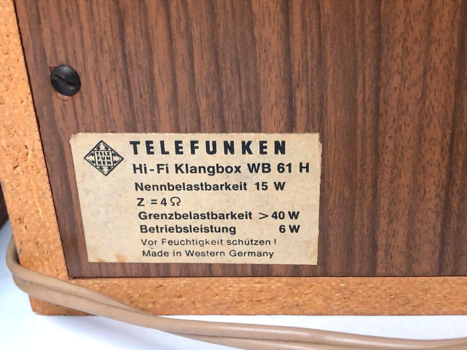 :: 1 Paar Telefunken Hi-Fi Klangbox WB 61H, 70er Jahre :: in Orsingen-Nenzingen
