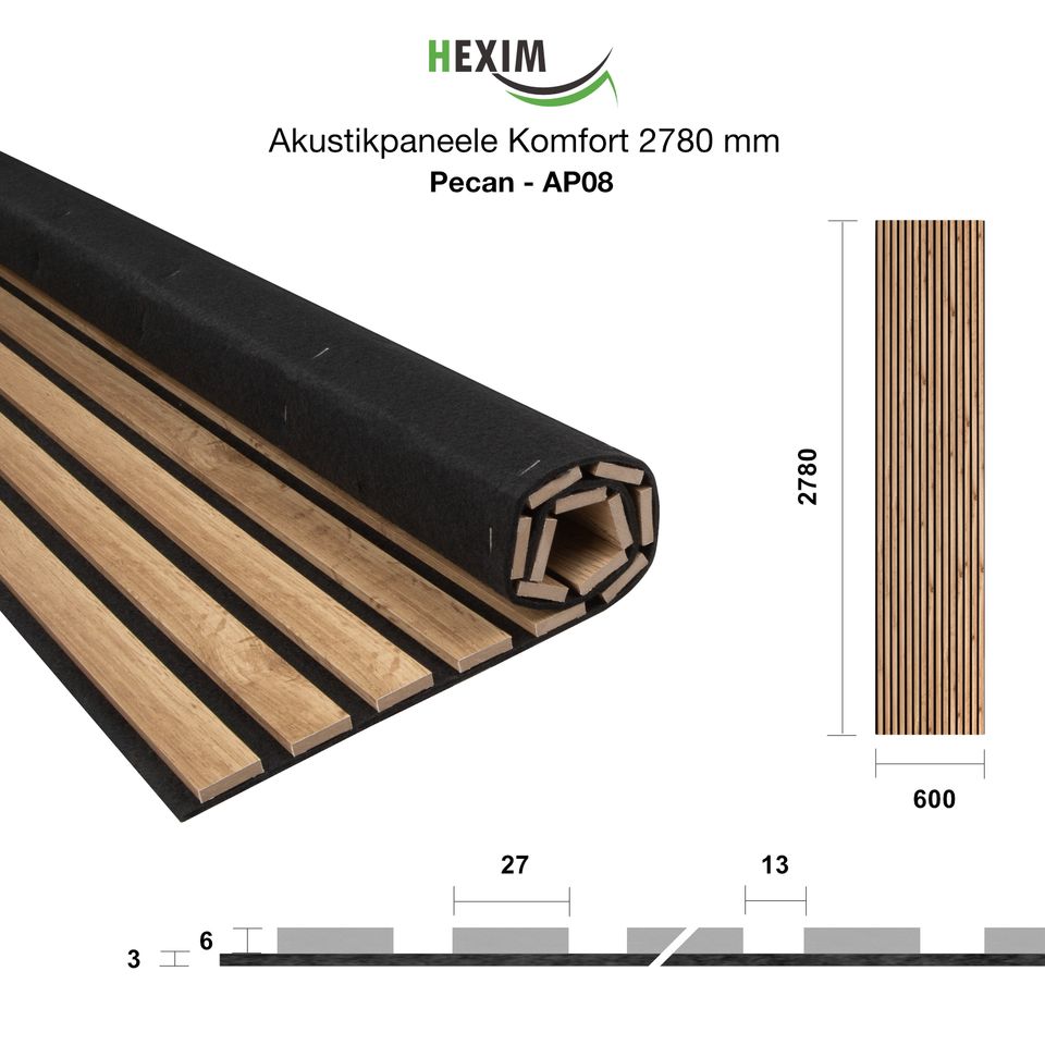 Akustikpaneele 278x60cm in verschiedenen Farben, flexibel, Lamellen, Wandverkleidung in Löhne