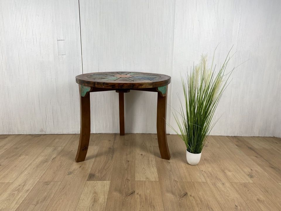 Boatwood by WMK # Formschöner und sehr robuster runder Esstisch aus altem Bootsholz, ein handgefertigtes Unikat aus massivem Teakholz # Tisch Holztisch Küchentisch Dinning Table # Lieferung möglich in Berlin