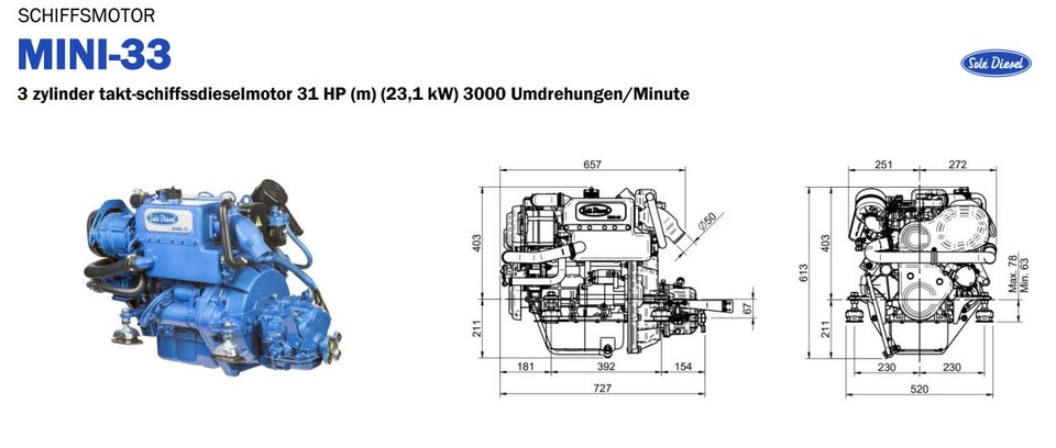 Diesel NEU Solé Mitsubishi Mini 33 31PS mit Wendegetriebe ! NEU in Apen