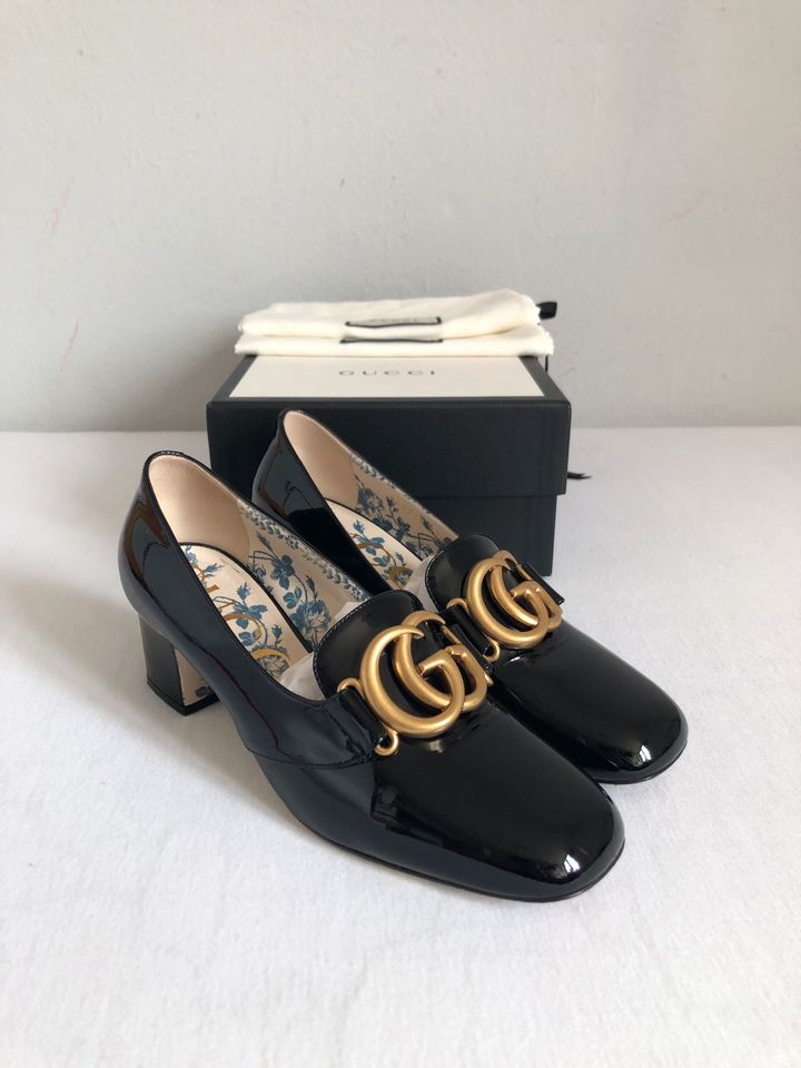 Gucci Marmont Victoire Lackleder Pumps Schuhe Mid High Heel 37.5 in München