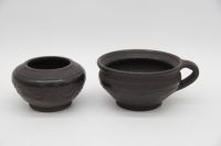 Keramik getöpferte Vase / Schale mit Griff schwarzbraun Muster Brandenburg - Müncheberg Vorschau