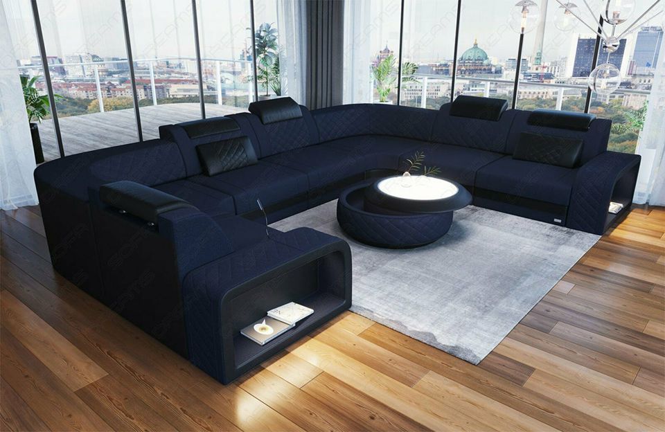 Polster Wohnlandschaft Foggia U Form LED Stoff Eck Sofa USB Couch in Berlin