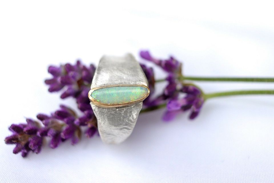 Ring Silber Gold 18 Karat Opal NEU Handarbeit Ehering Verlobung in Vörstetten