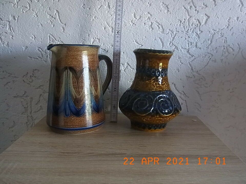 2 x Braun/blaue Keramik Vasen/ Krug in Rommersheim